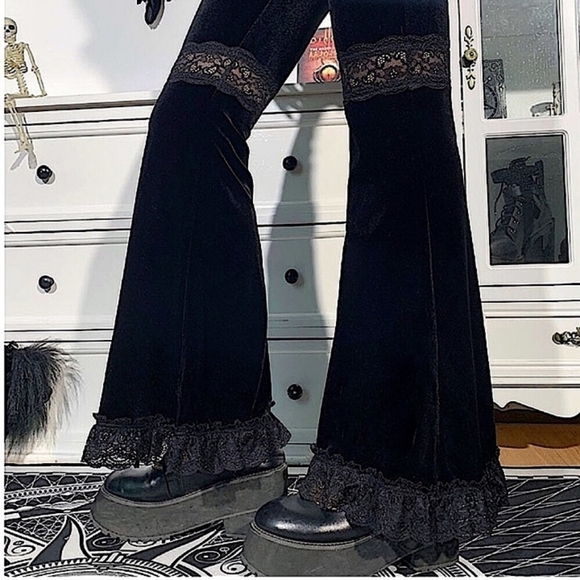 Whimisigoth lace insert velvet flared bellbottoms! For short queens! - Picture 5 of 5